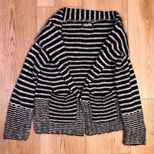 GUESS Black White Striped Knit Cardigan Sweater Open Front Long Sleeve Size S